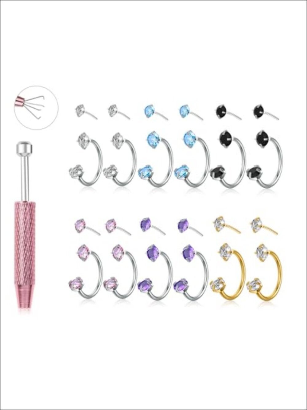 12pc 316L Stainless Steel Horseshoe Nose Rings Threadless Push Pin Hoops 20G